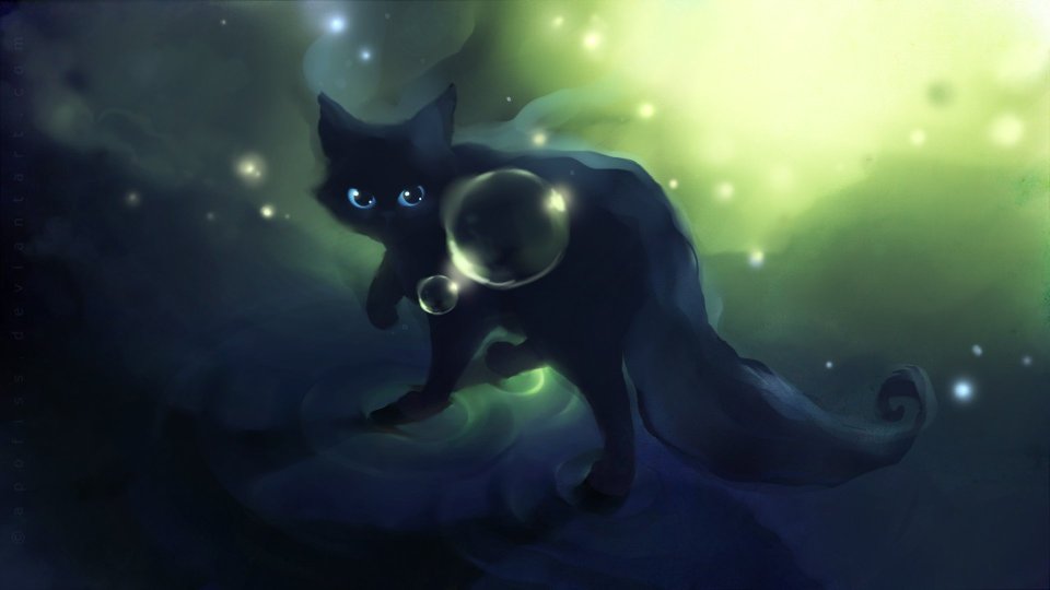 Apofiss Fantasy Black Cat Magic Bubbles Wallpaper