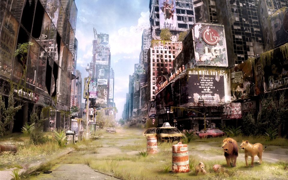 Post Apocalyptic Times Square Wildlife Ruins
