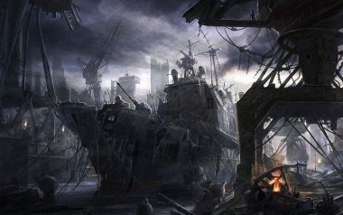 黑暗废土风格末日港口沉船概念艺术壁纸
