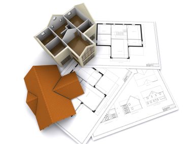 建筑模型与施工蓝图组合展示
