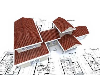 3D渲染房屋模型与建筑蓝图设计图