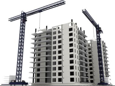 3D渲染建筑工地与塔式起重机模型