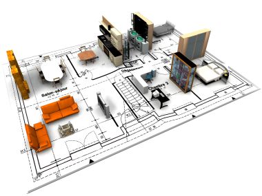 Modern Residential Interior Design And Blueprint 3d Render
