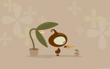 Chocoby浇水植物卡通插画壁纸