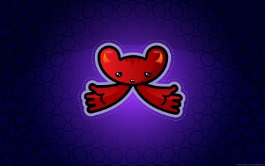 Red Demon Cartoon Sticker Purple Hexagon Background