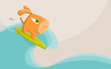 Cartoon Orange Pig Surfing Vector Illustration