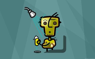 Cartoon Robot Showering Drinking Beer