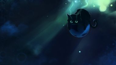Black Cat Crystal Ball Aurora Fantasy Art