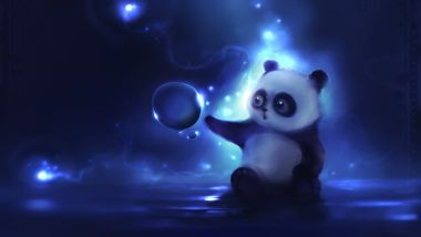 Apofiss创作的蓝色魔法光球熊猫插画
