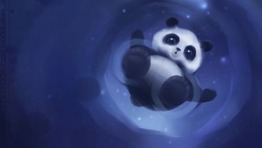 Cute Panda Floating In Dreamy Blue Space