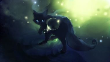 Apofiss创作奇幻黑猫魔法气泡壁纸