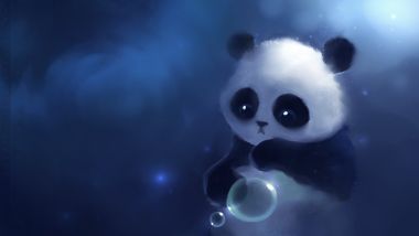 Dreamy Blue Panda And Bubbles Art By Apofiss