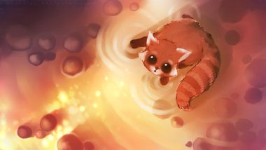 Apofiss Shining Cat Red Panda Watercolor Wallpaper
