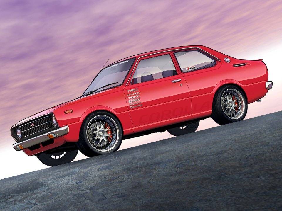 Toyota Corolla Classic Modified Car Illustration