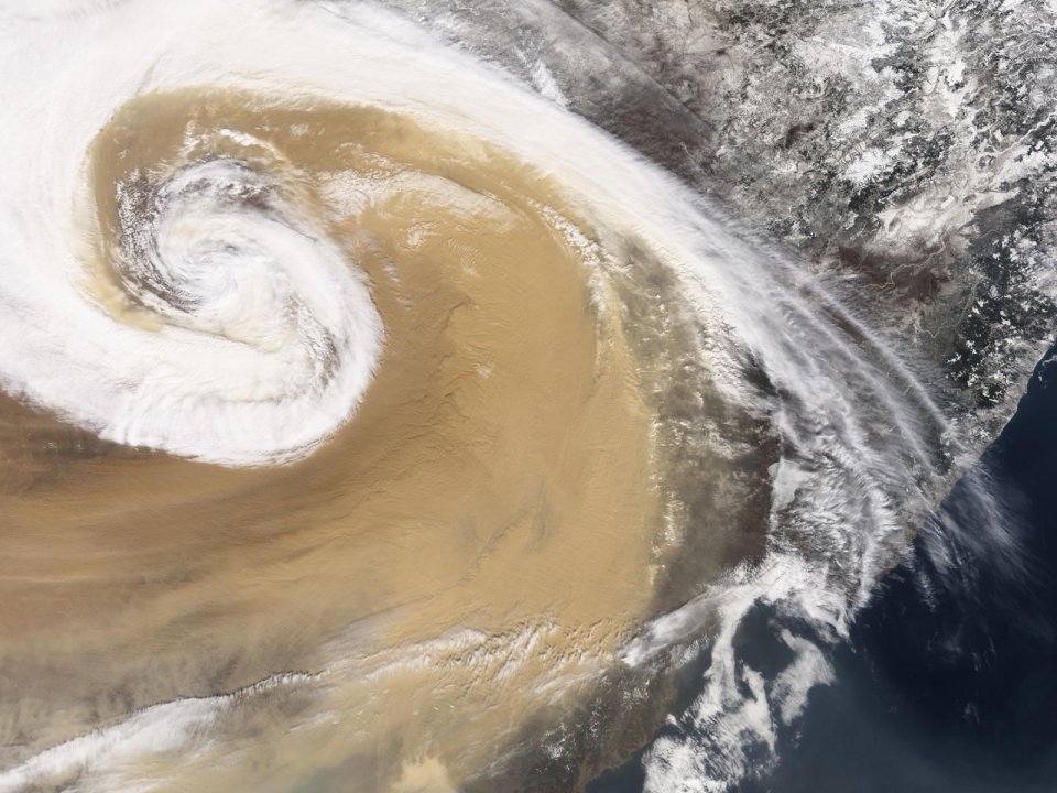 Satellite Aerial View Of Giant Dust Cyclone Sandstorm On Earth