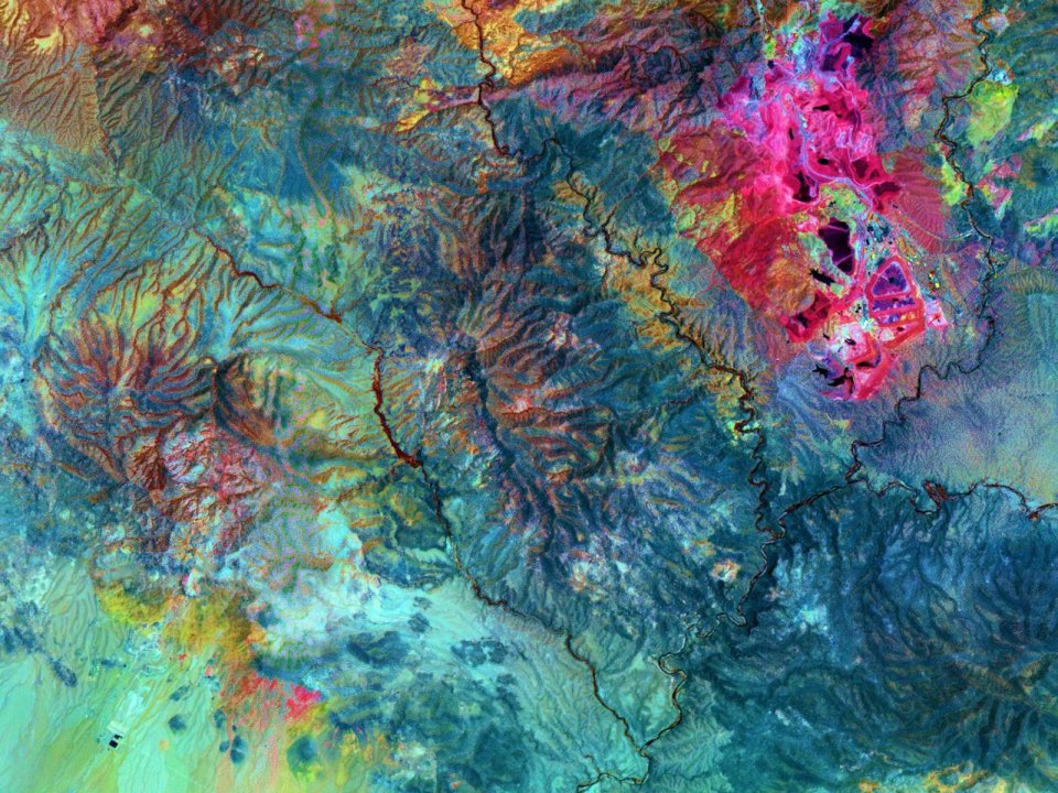 False Color Satellite View Of Morenci Copper Mine Usa
