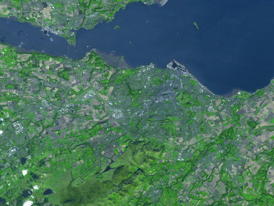 Satellite Aerial View Of Edinburgh Scotland Coastal Region