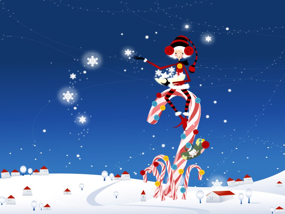 Christmas Button Girl Candy Cane Illustration