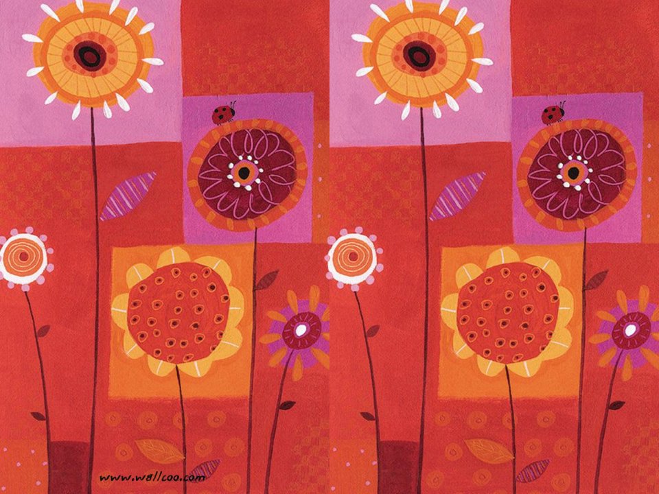 Warm Toned Abstract Floral Illustration With Ladybugs