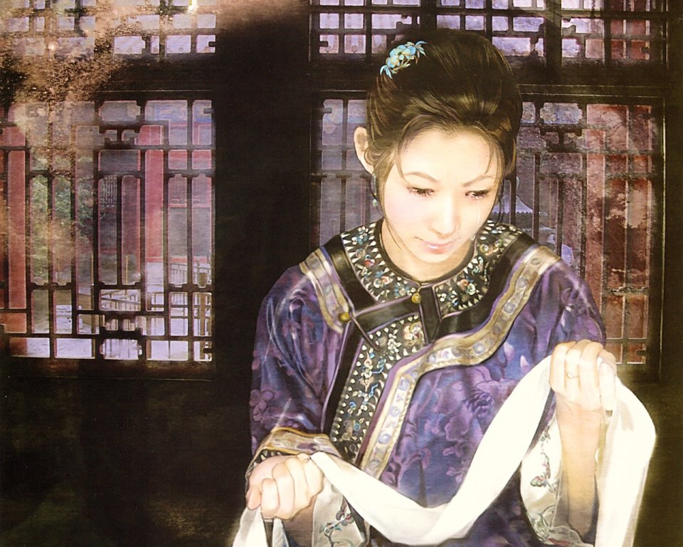 De Zhen Illustration Qing Dynasty Sad Lady Crying By Window