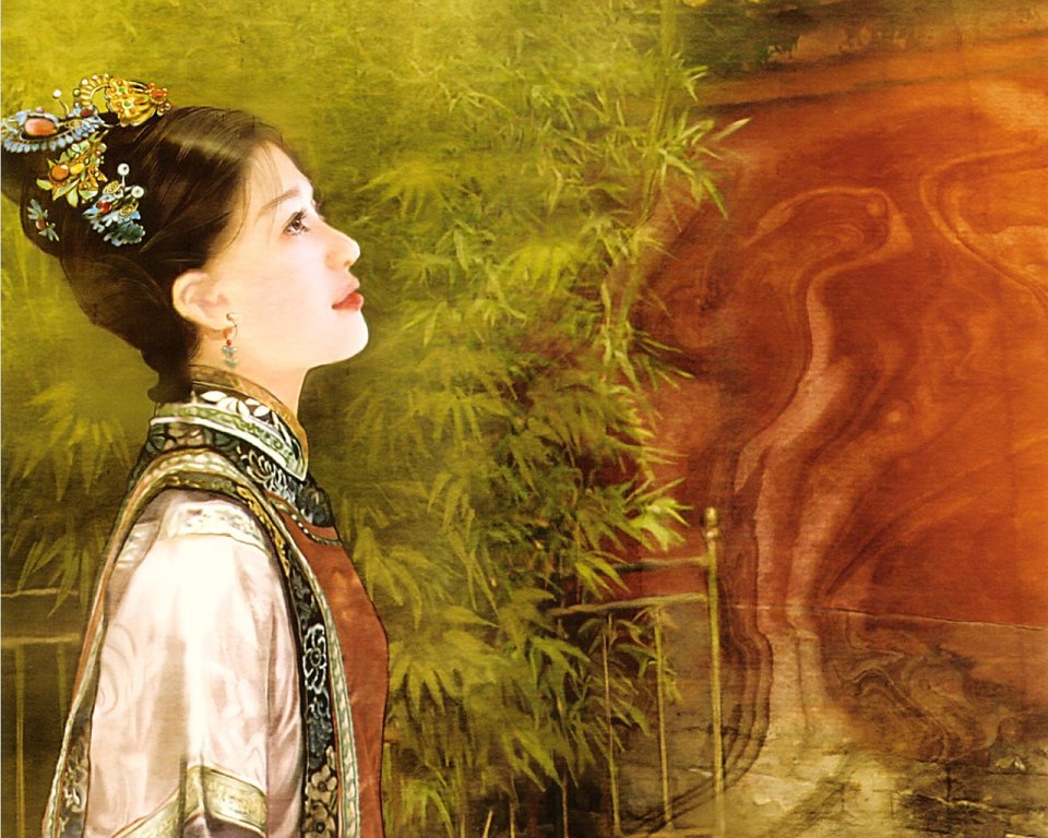 Dezhen Art Qing Dynasty Chinese Ancient Beauty Bamboo Illustration
