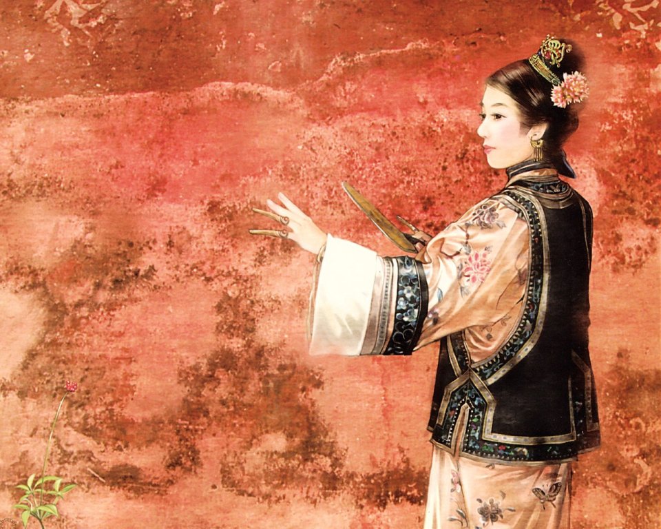 Dezhen Chinese Ancient Painting Qing Dynasty Lady In Traditional Costume