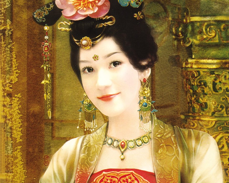 Dezhen Hand Painted Tang Dynasty Ancient Chinese Lady Portrait
