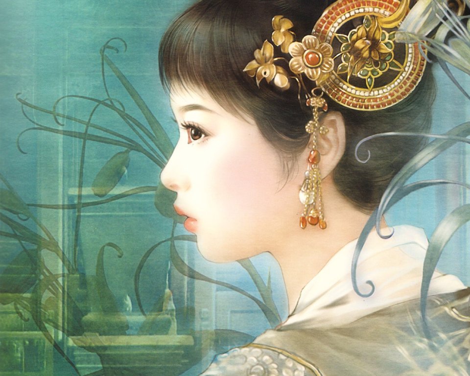 Dezhen Handpainted Classical Oriental Beauty Profile Portrait