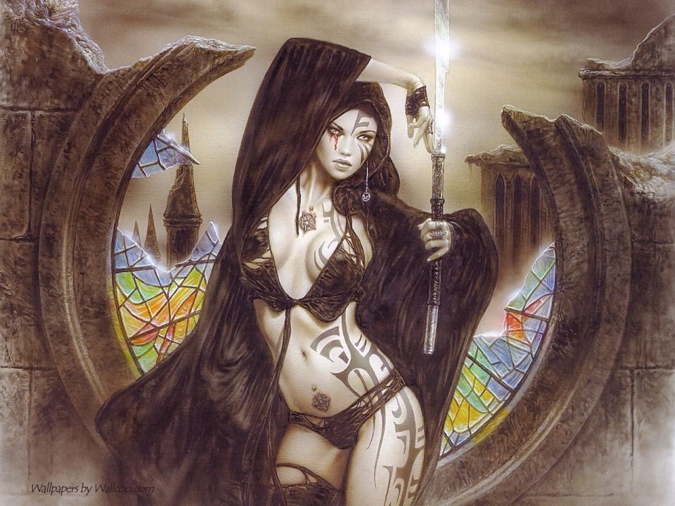 Luis Royo Dark Fantasy Tattooed Female Warrior Illustration
