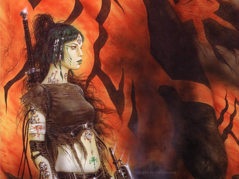 Luis Royo Dark Fantasy Cyber Warrior Girl Illustration