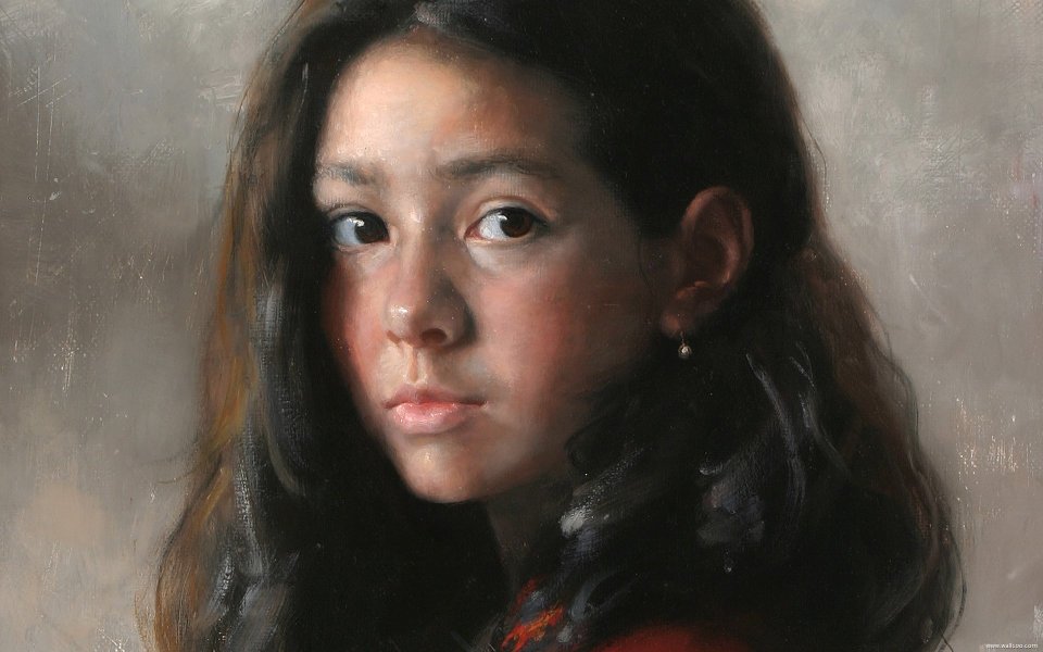 Arsen Kurbanov 少女Alice肖像油画细节特写