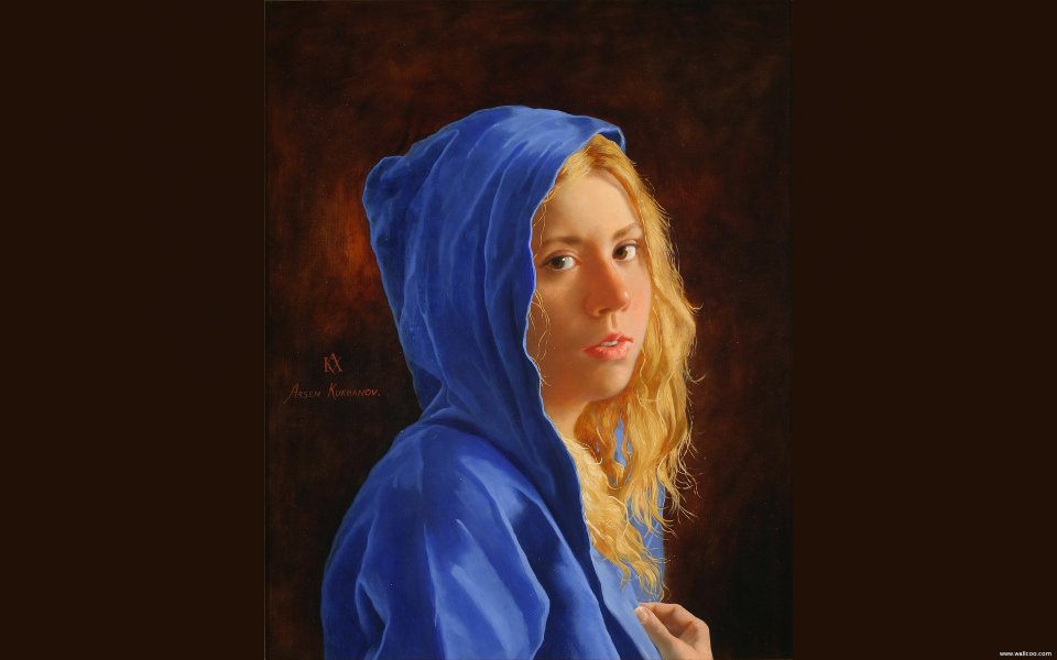 Arsen Kurbanov 蓝衣少女古典肖像油画