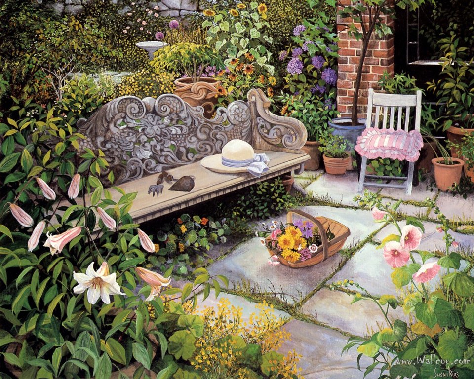 Susan Rios 园丁主题 园艺庭院风景油画