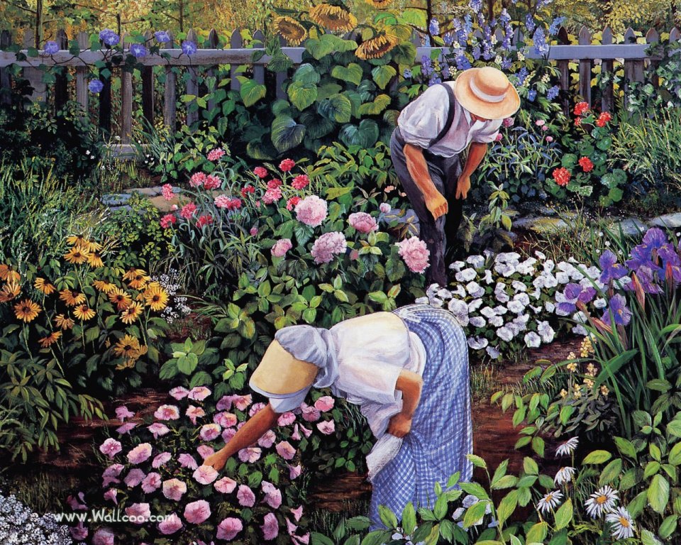 Susan Rios Peaceful Hours Garden Tending Oil Painting