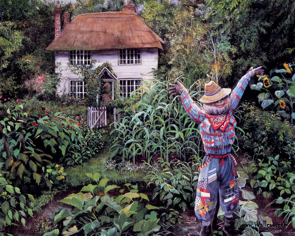 Susan Rios Painting Grandparents House Garden Scarecrow