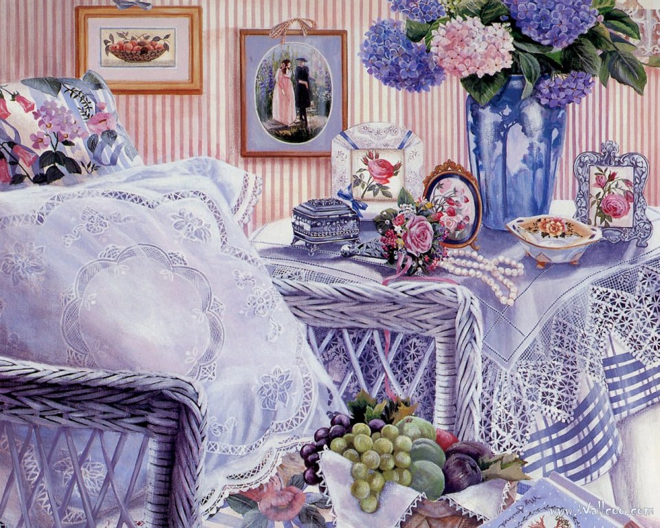 Susan Rios Vintage Romantic Boudoir Still Life Oil Painting