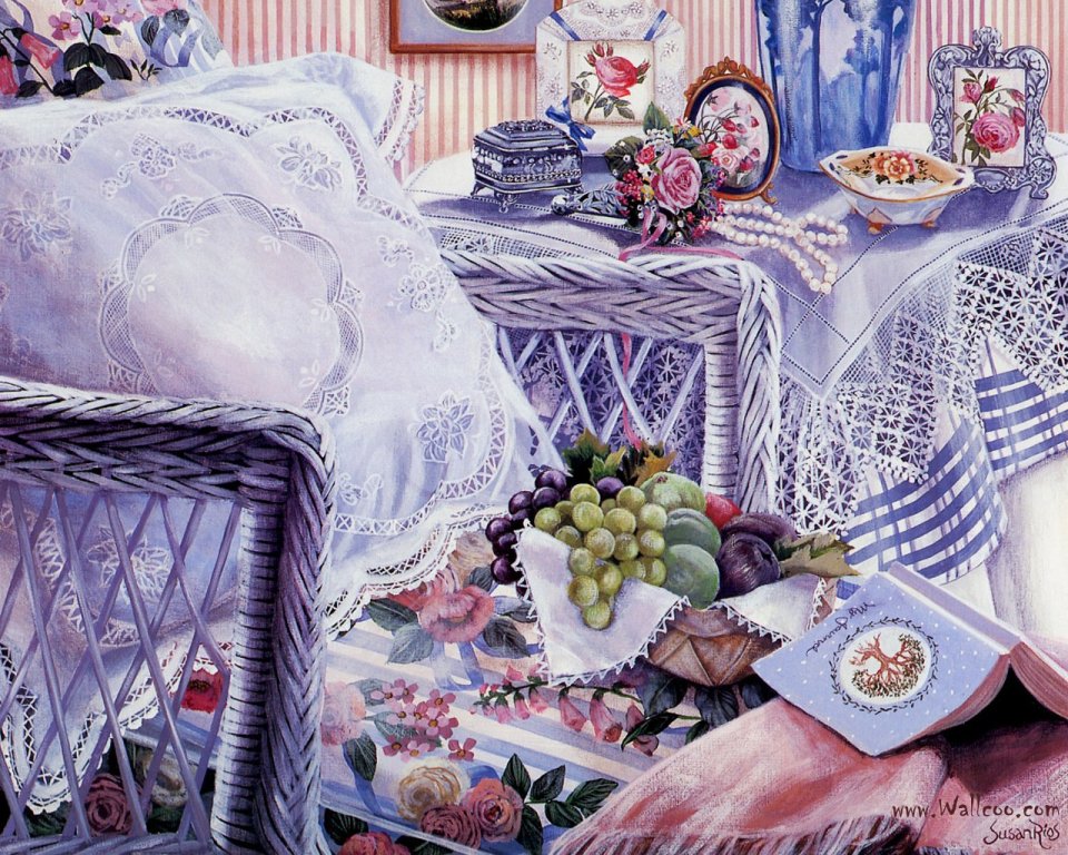 Susan Rios Vintage Cottage Style Still Life Oil Painting