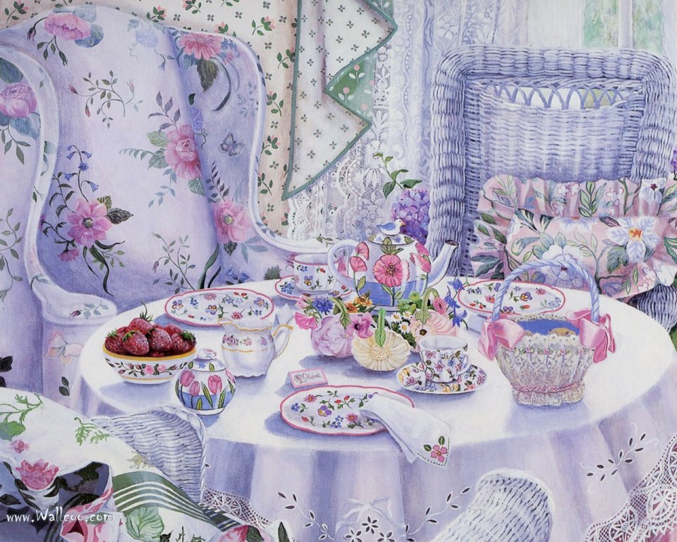 Susan Rios American Country Home Afternoon Tea Still Life Watercolor