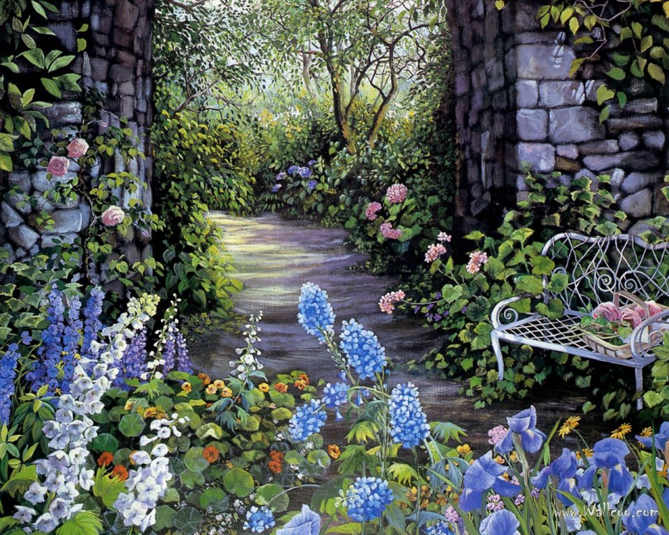 Susan Rios Afternoon Walk Garden Path Oil Painting