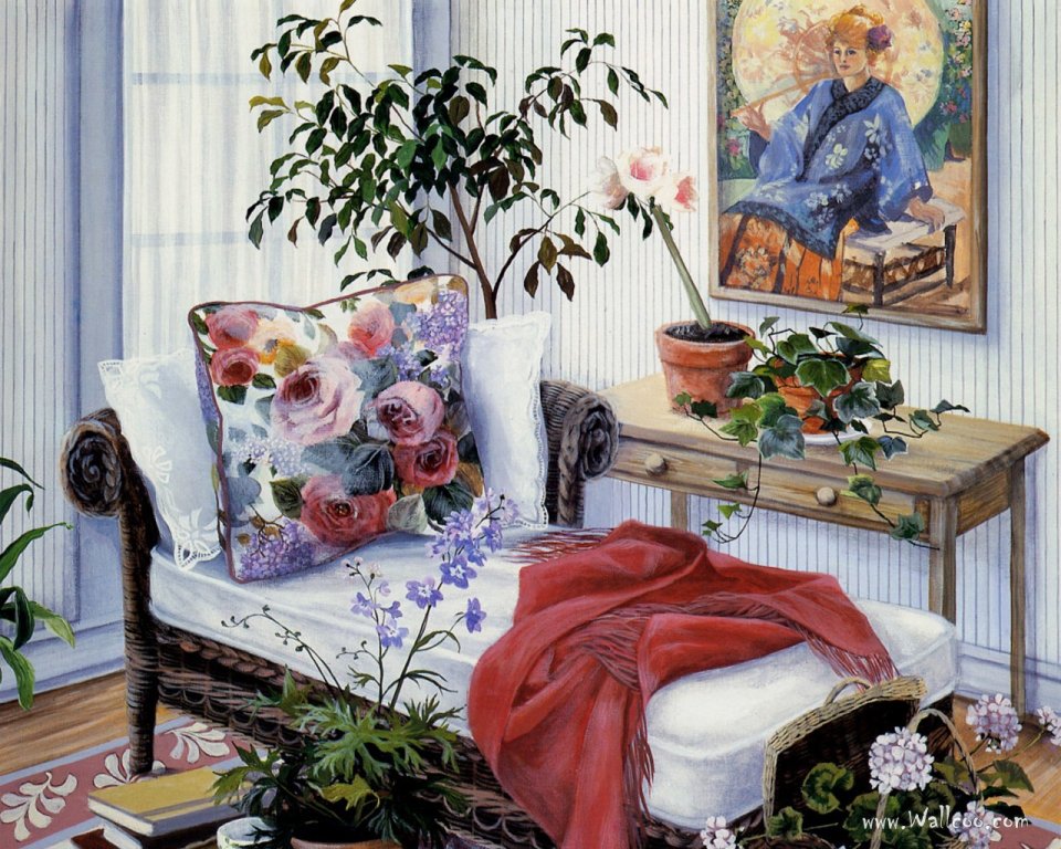 Susan Rios 作品《规划未来》温馨居家角落油画
