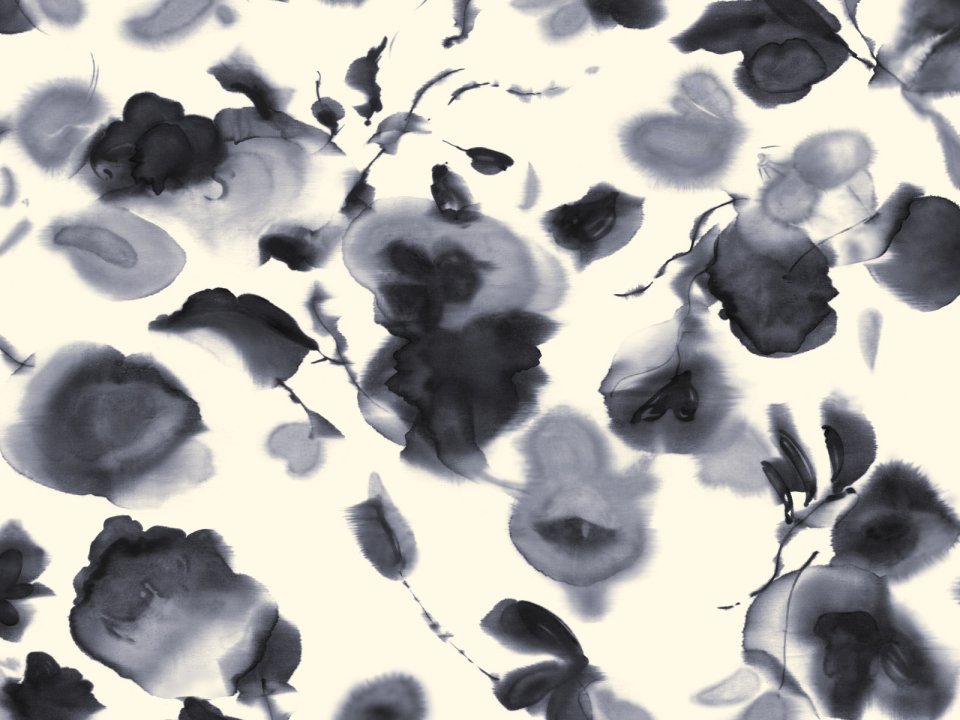Black And White Ink Wash Floral Art