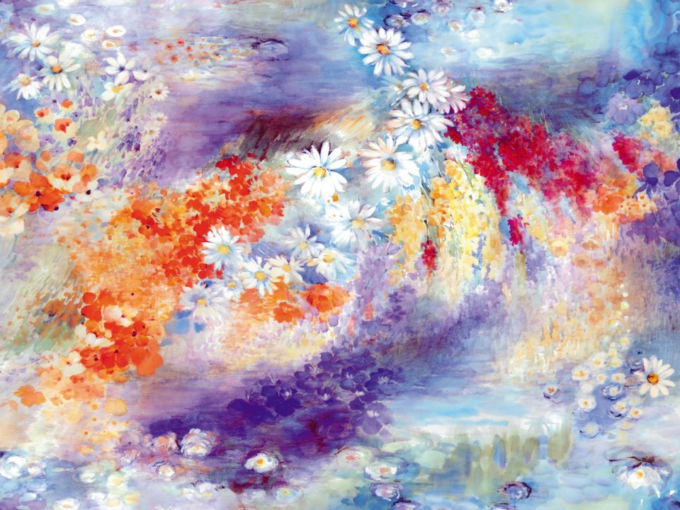 印象派风格雏菊花卉油画