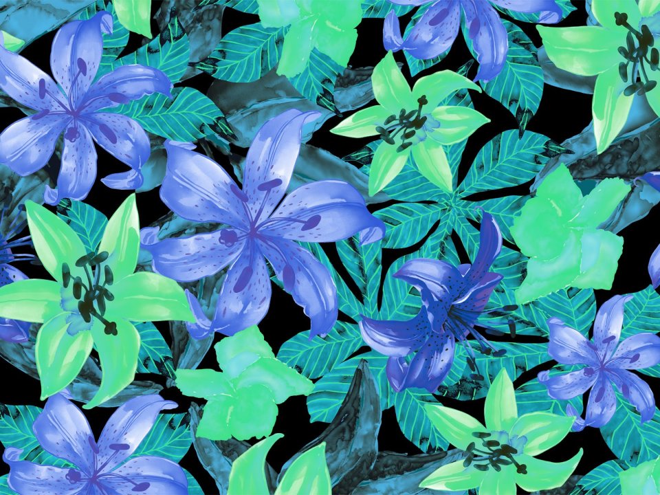梦幻水彩百合花卉艺术图案