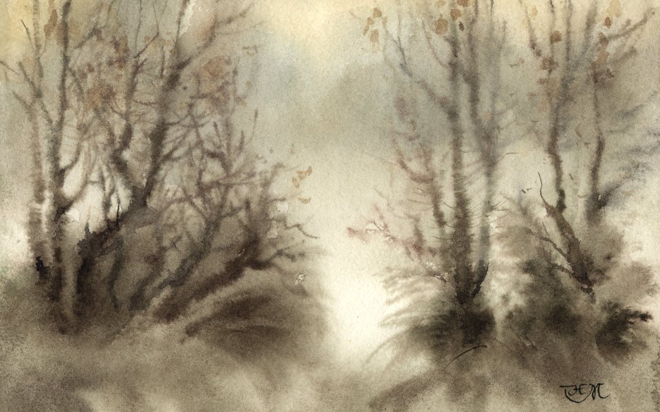 Watercolor Forest At Dawn
