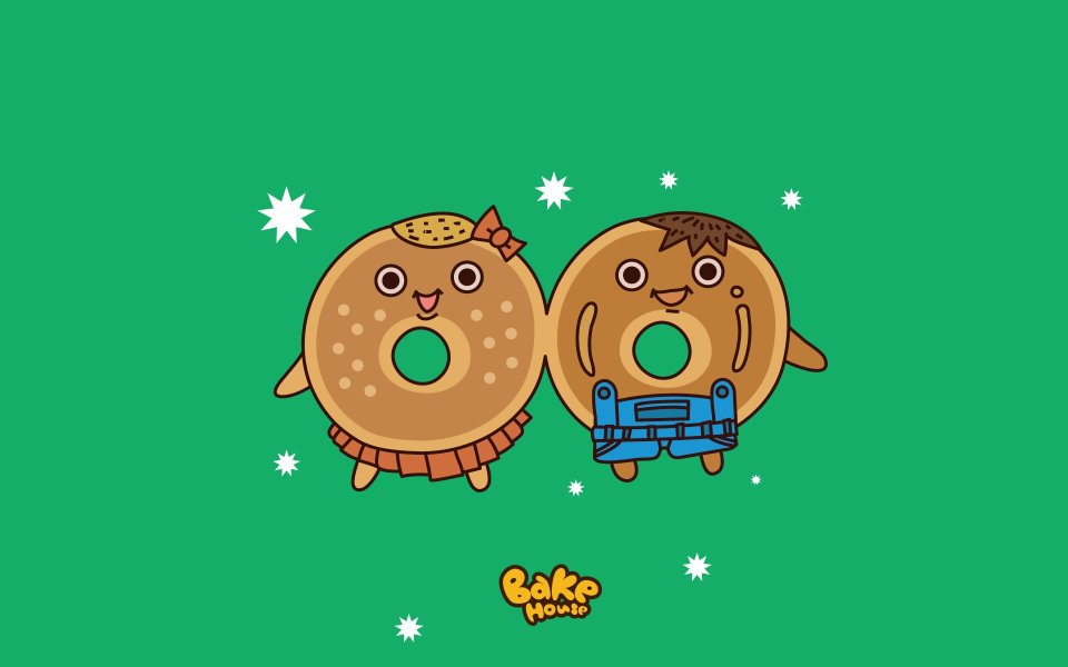 Cute Anthropomorphic Donut Couple Bake House Illustration