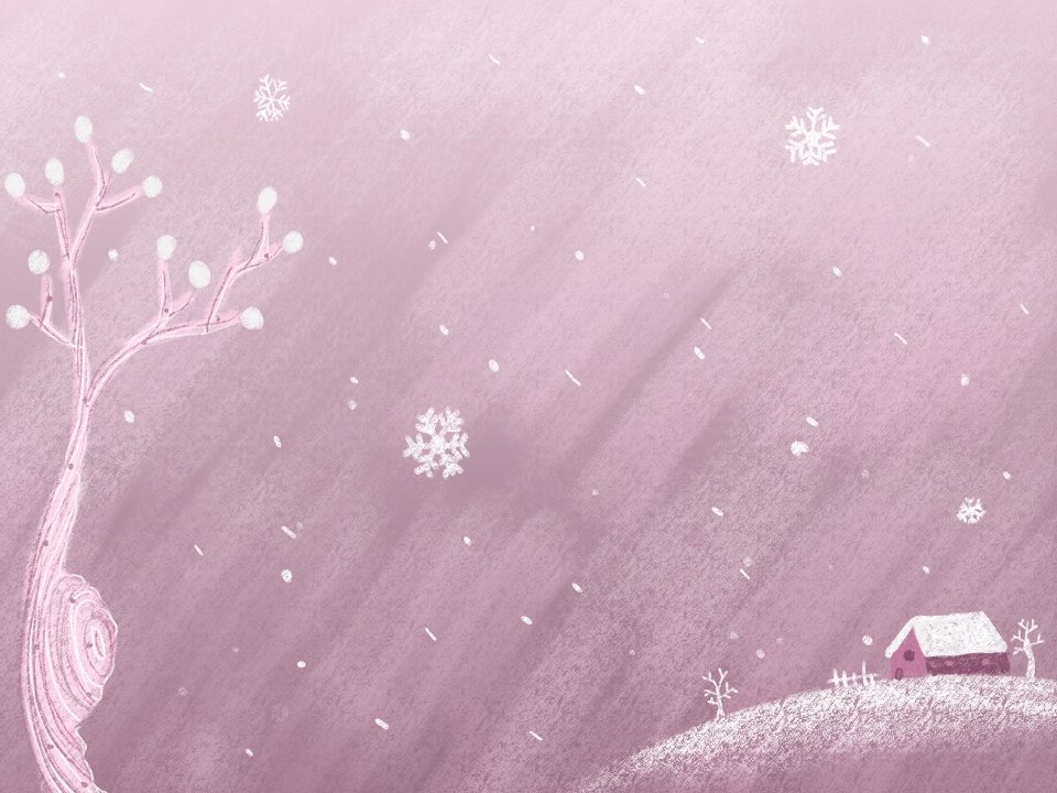 粉色梦幻冬季雪景插画