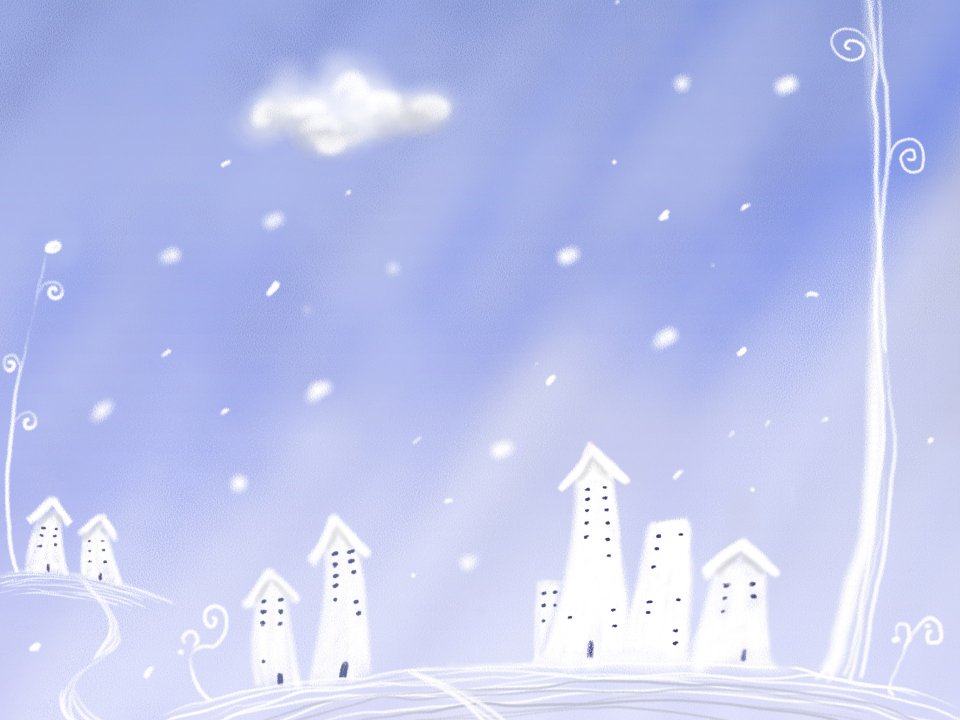 梦幻冬季雪中小镇插画