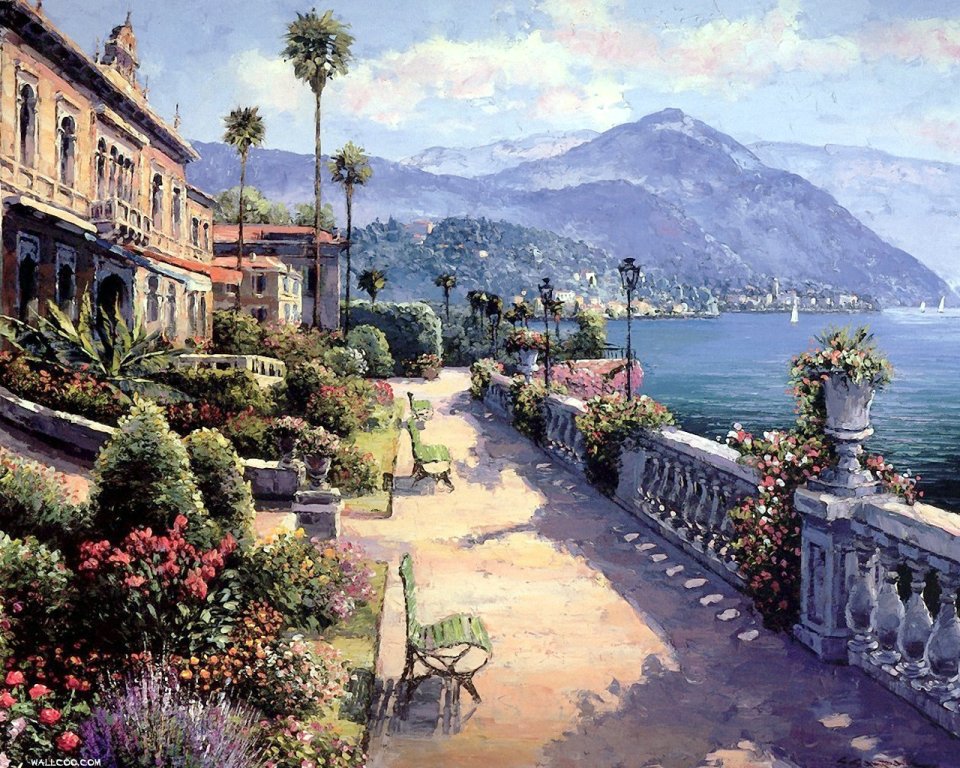 Bellagio Promenade Lake Como Italy Oil Painting