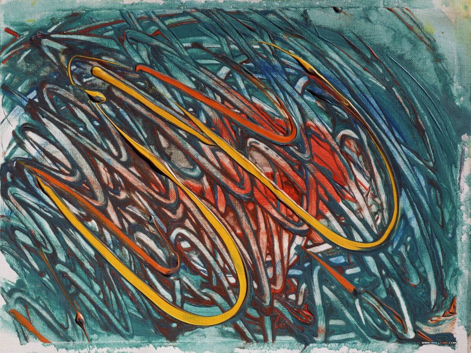 Abstract Impasto Oil Painting With Flowing Color Lines