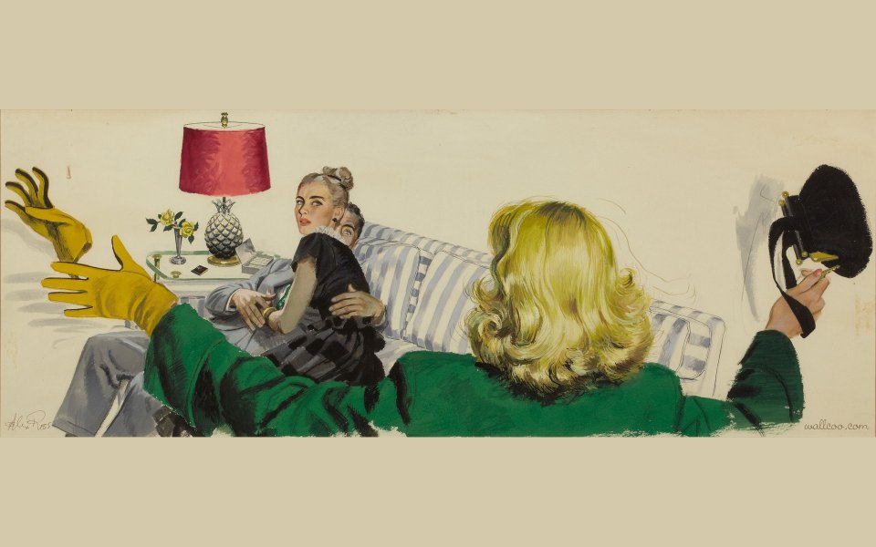 复古美式叙事插画《Caught in the Act》当场抓现行戏剧性场景